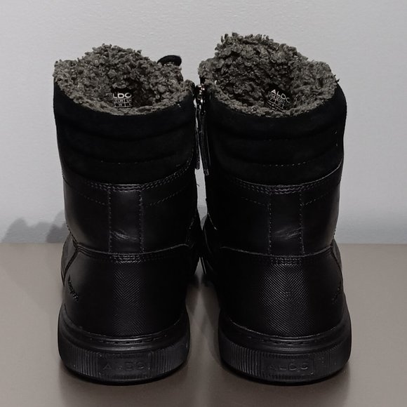 Black Aldo Faux Leather Sherpa Ankle Winter Boots (Men's Size 7) - Picture 3 of 8